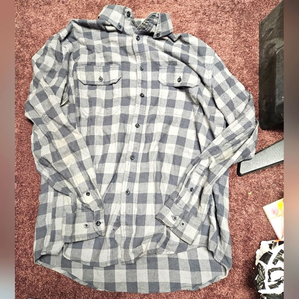 Faded Glory Men's Medium Button Up Flannel Shirt Gray